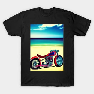 COOL RETRO MOTORCYCLE ON THE BEACH T-Shirt